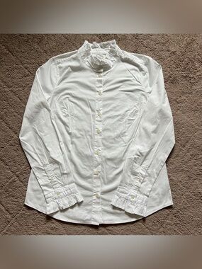 NWT J. Crew Poplin Cotton Blouse Ruffle Peasant Cottage Minimalist Preppy Sz M
